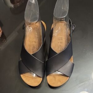 Papillio Black Crisscross Slingback Wedge Sandals
